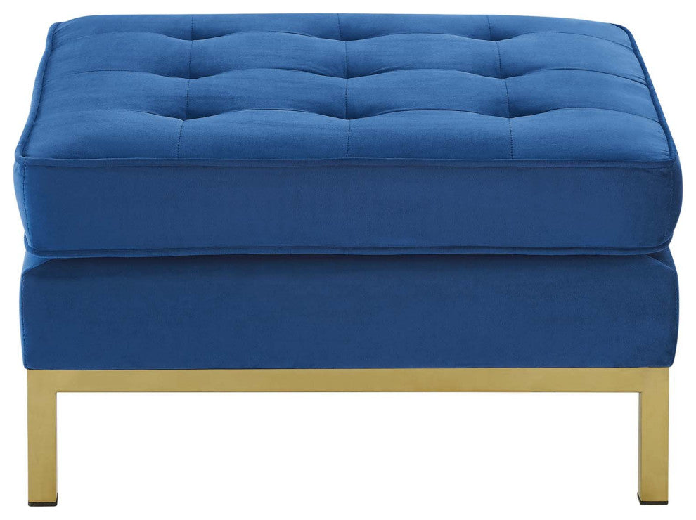 Accent Chair Ottoman, Velvet, Gold Blue Navy, Modern, Living Lounge Hospitality