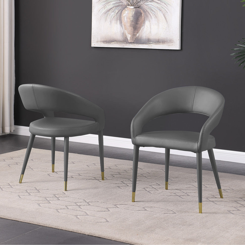 Joel Faux Leather Contemporary Dining Chair With Gold Accents, Set of 2, Grey
