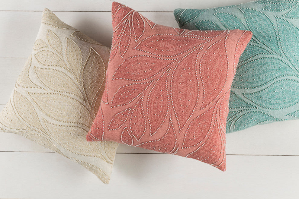 Surya Tansy TSY-001 20"x20" Pillow Kit, Cream/Sea Foam/Mint