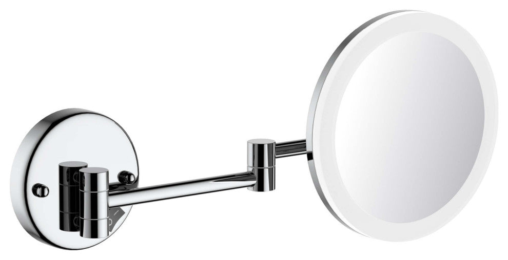 Circular LED Wall Mount One Side 5x Magnifying Make Up Mirror, Chrome