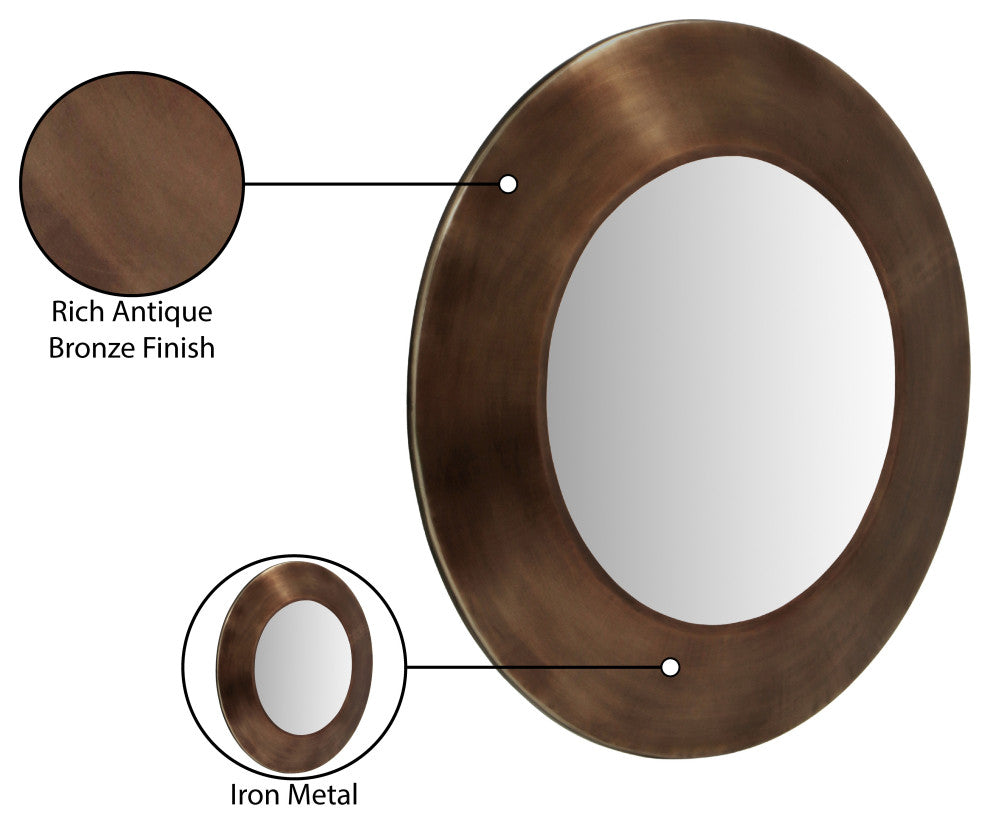 Sphere Iron Frame Mirror, Brown, 30" W x 2" D x 30" H