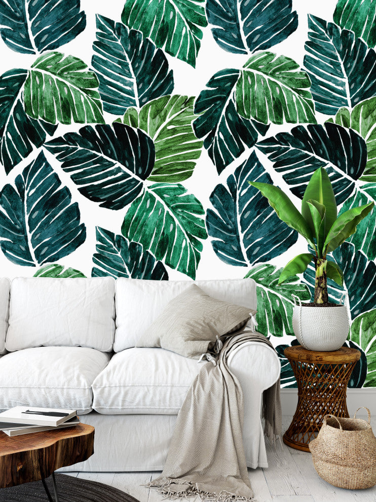 Monstera Leaves Wallpaper, Sample 12"x8"