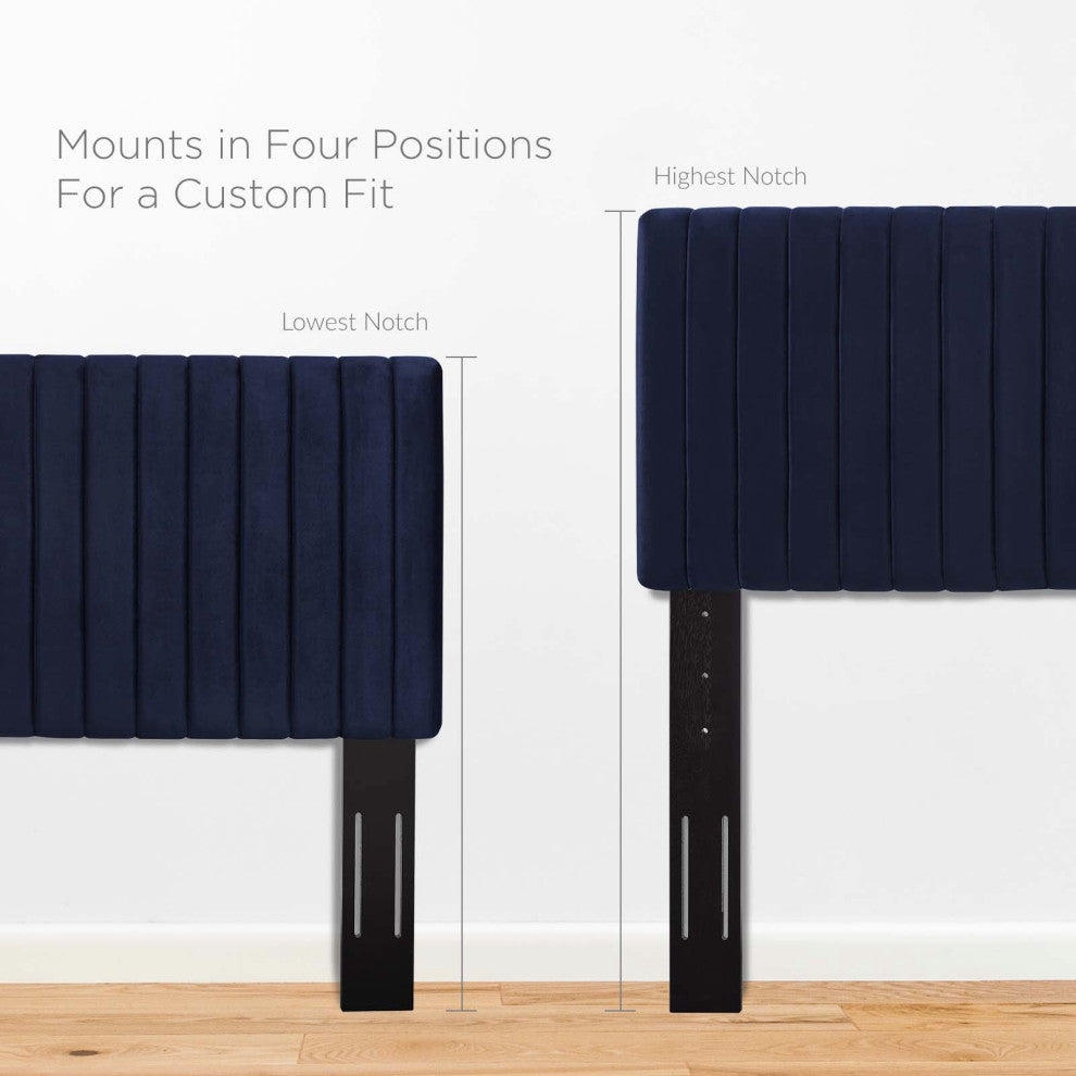 Contemporary Modern Full and Queen Size Headbaord, Velvet Fabric, Navy Blue
