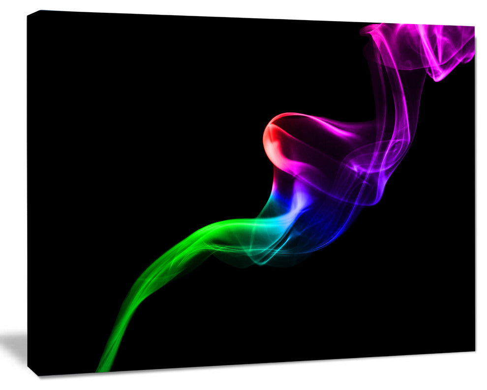 Colorful Fractal Fire Design on Black, Large Abstract Canvas Wall Art, 60"x28"