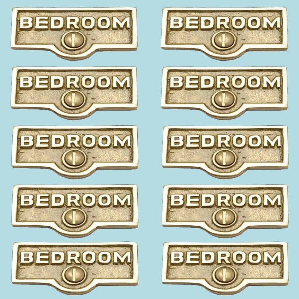 10 Switch Plate Tags BEDROOM Name Signs Labels Lacquered Brass |