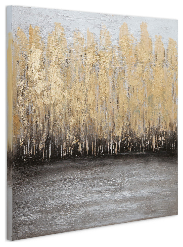 Nature Gold Trees Textured Metallic Hand Painted Wall Art Abstract Canvas