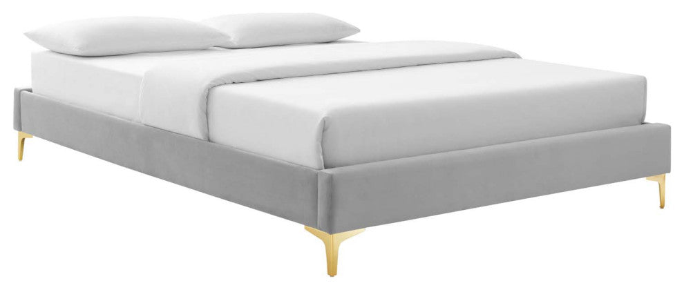 Elise Twin Performance Velvet Platform Bed-Light Gray