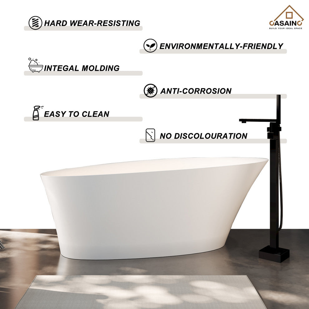 65in Solid Surface Freestanding Bathtub in Matte White