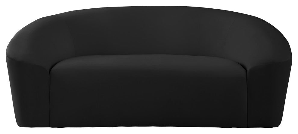 Riley Velvet Upholstered Rounded Loveseat, Black