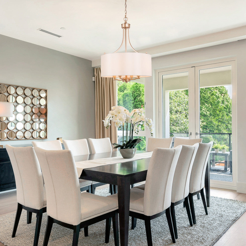 Modern Gold Frame Chandelier, Cream Drum Chandelier 4 Light