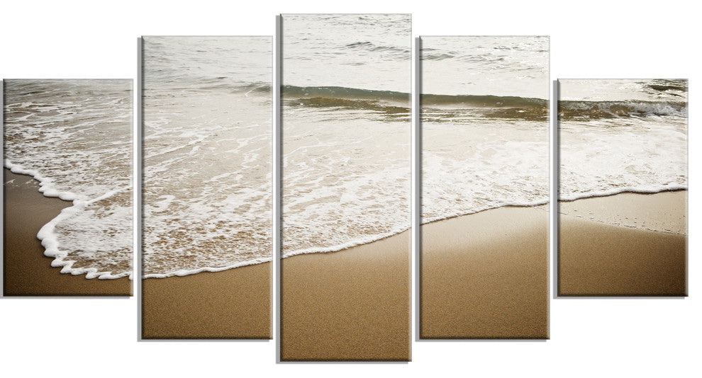 "White Waves in Mediterranean Sea" Seascape Wall Art, 5 Panels, 60"x32"