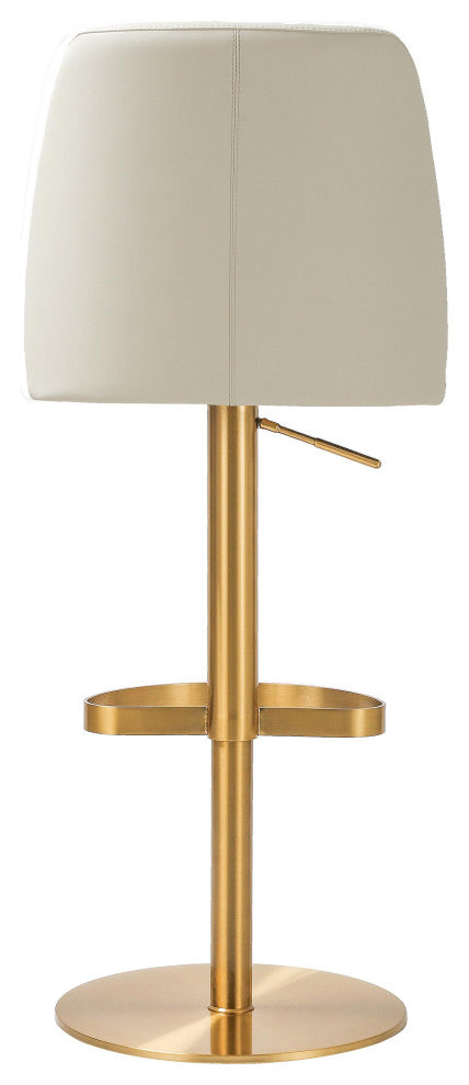 Maven Cream and Gold Adjustable Swivel Stool - White