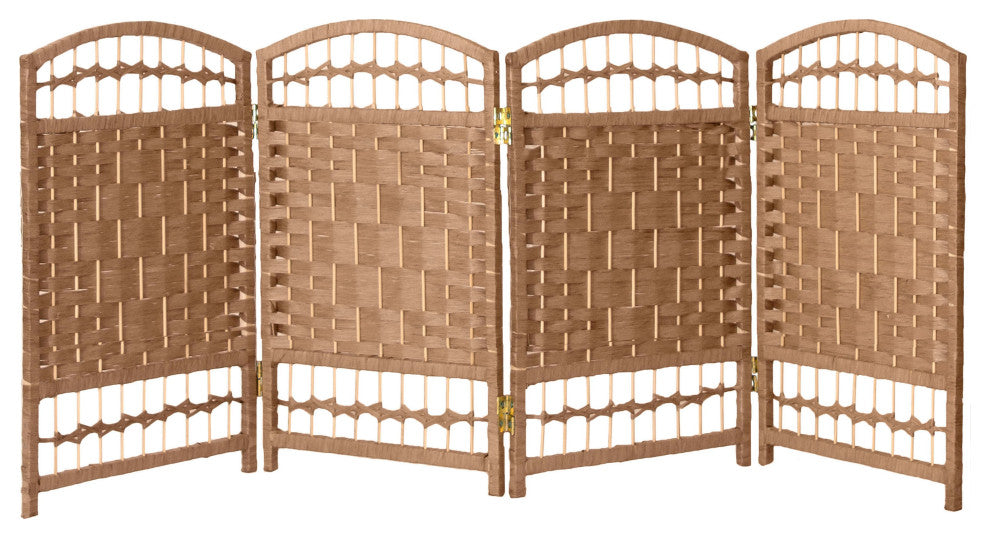 2 ft. Short Fiber Weave Room Divider Natural 4 Panels