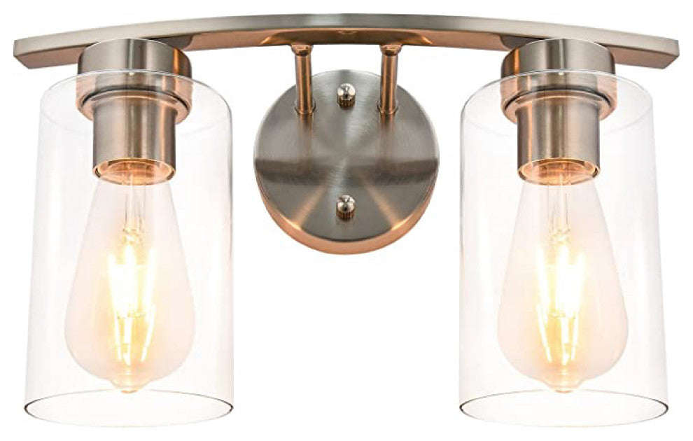 2-Light brushed light Glass bathroom light fixture  Brush Nickel light fixture
