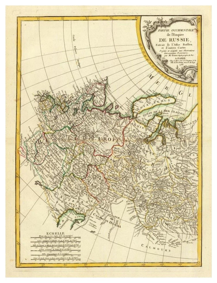 "Russia Occidentale, 1785" Digital Paper Print by Rigobert Bonne, 29"x38"