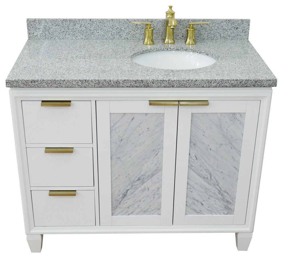 43" Single Vanity, White Finish With Gray Granite