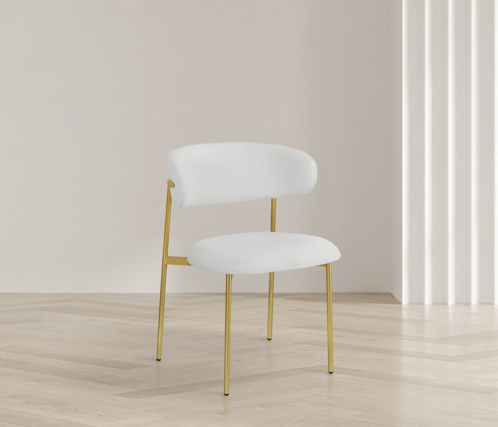 Lupita Vegan Leather Dining Chair, Set of 2, White, Brushed Gold Finish