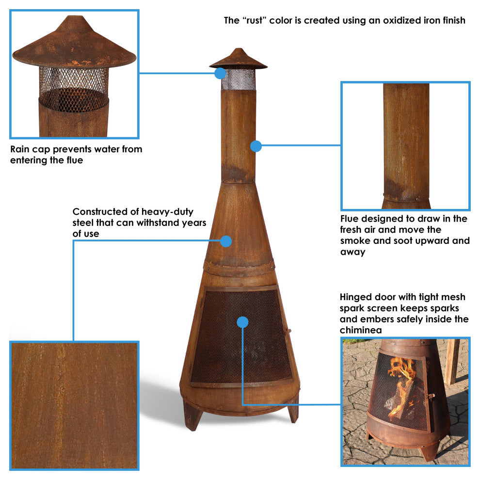 Sunnydaze 70" Chiminea Wood-Burning Fire Pit Steel With Oxidized Rustic