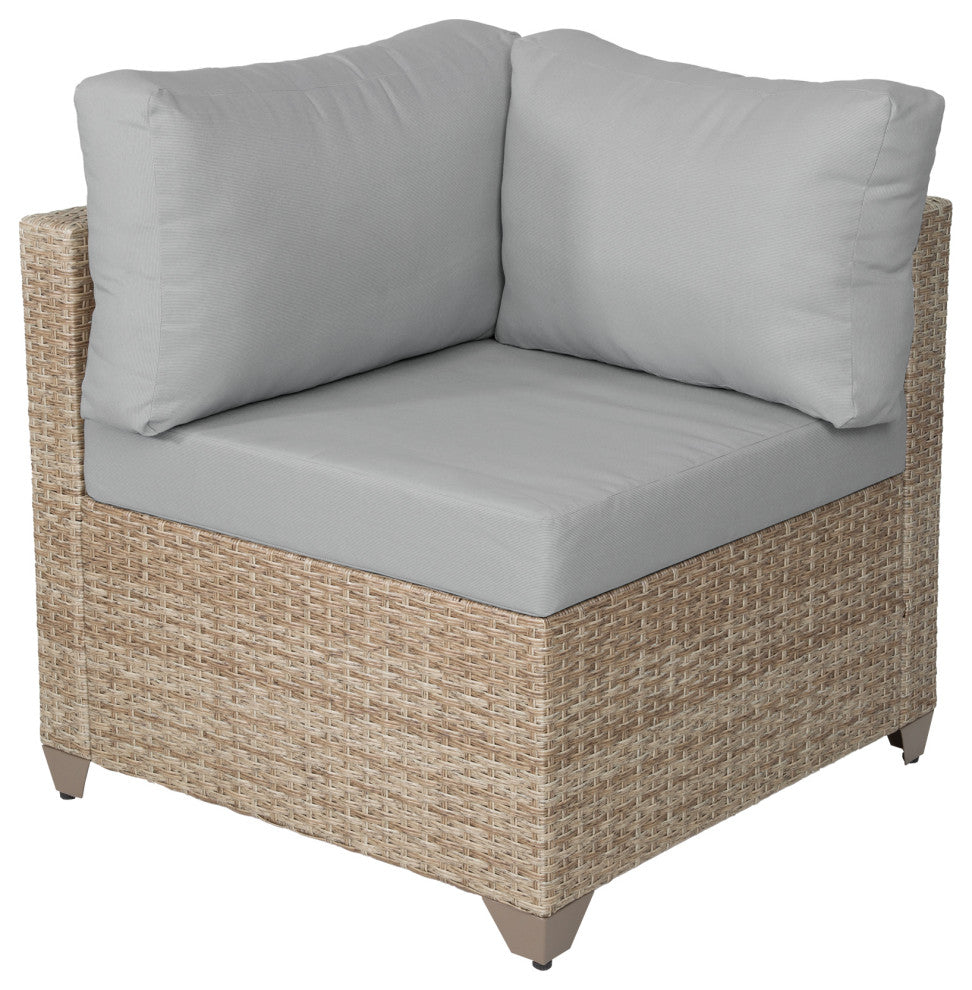 Maui 5-Piece Outdoor Modular Conversation Set, Natural Aged Wicker, Stone