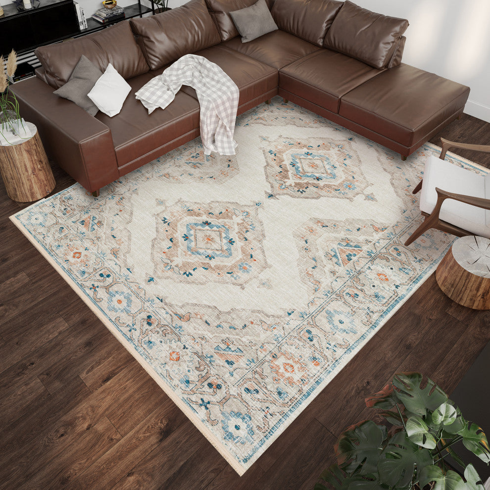 Indoor/Outdoor Marbella MB1 Ivory Machine Washable 10' x 14' Rug