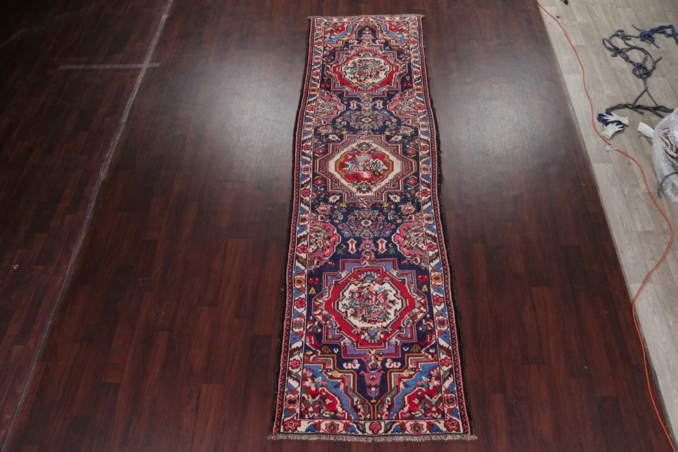 Consigned, Vintage Bidjar Persian Handmade 12' Oriental Rug, Blue, 12'5"X3'8"