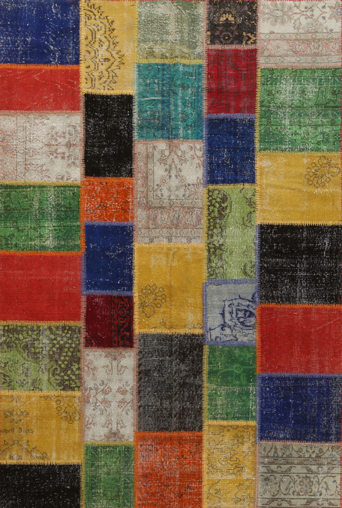 Multi-color Vintage Patchwork Turkish Area Rug Hand-tufted Wool Carpet 7x10