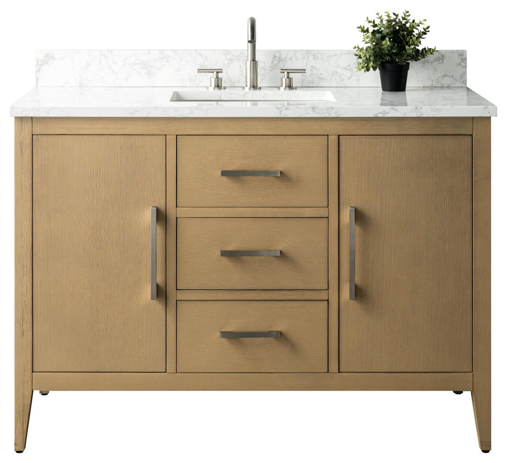 Vanity Art Bathroom Vanity With Sink, Natural Oak, 48", Single Sink, Brushed Nickel