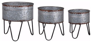 Benzara BM154147 Preferable Set of 3 Acoma Galvanized Metal Tubs