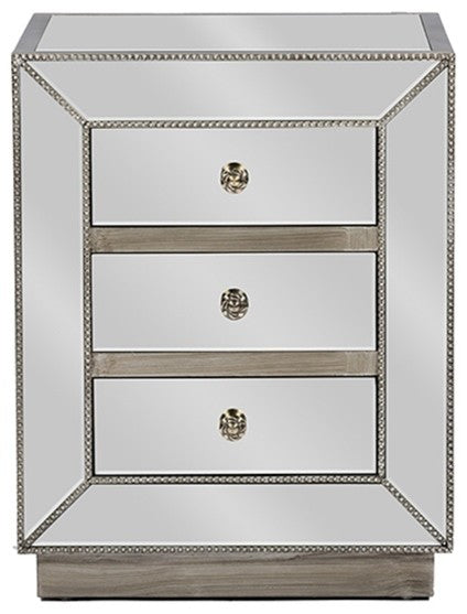 Currin Mirrored 3-Drawer Nightstand