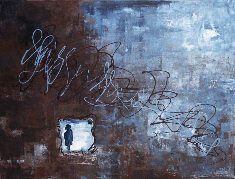 "Me And The Moon" Blue 40X 30 Blue Abstract Original Painting By Mavis