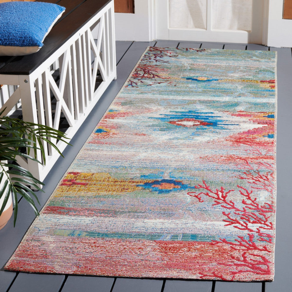 Safavieh Barbados Collection Indoor-Outdoor BAR554 Rug, Light Blue/Pink, 2'8"x10'5"