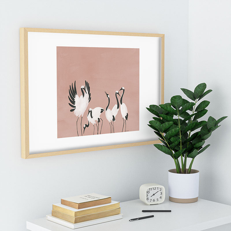 Megan Galante Crane Dance Mauve Pink Recessed Framing Rectangle
