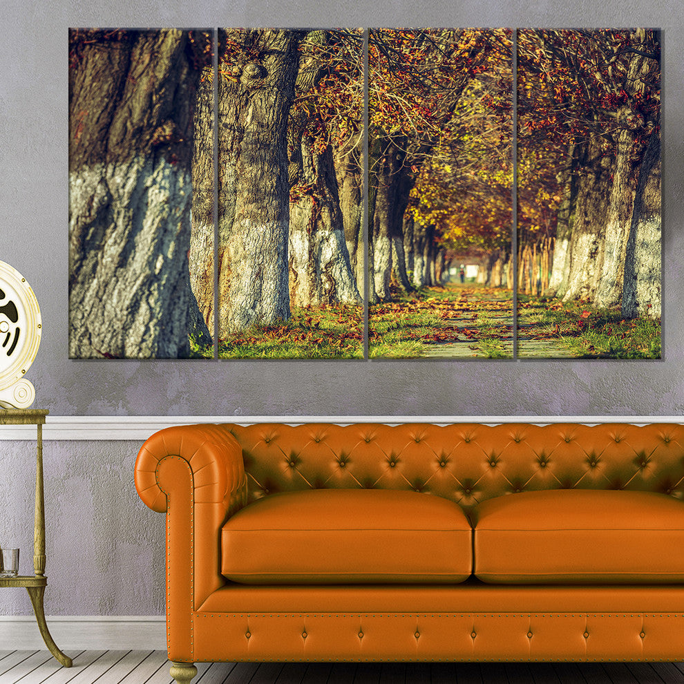 Colorful and Serene Autumn Forest, Modern Forest Canvas Art, 48"x28", 4 Panels