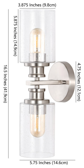Jules Edison 16.5" Cylinder 2-Light Seeded Glass LED Vanity, Nickel