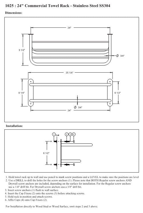 MODONA 24" Commercial Grade Towel Rack SS304 Lifetime Warranty, Polished Chrome