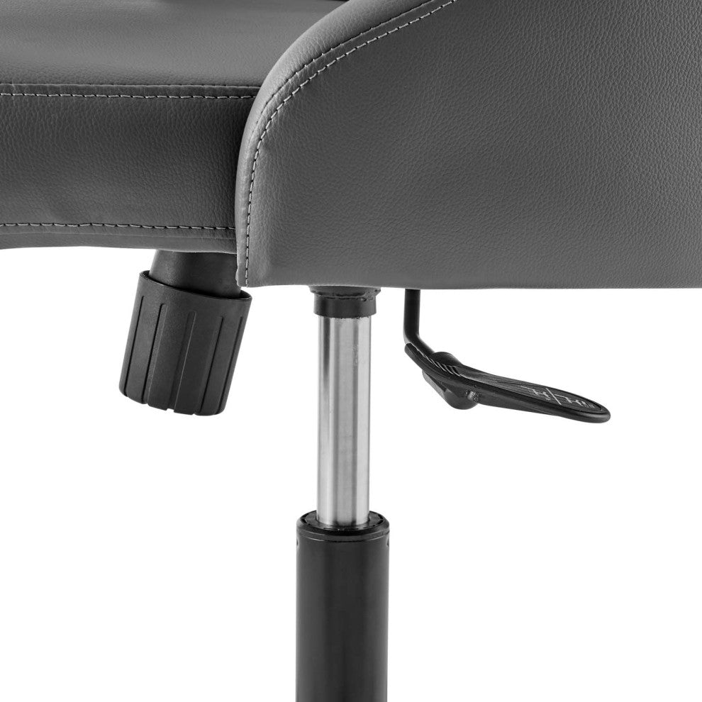 Computer Work Swivel Tufted Chair, Faux Vegan Leather, Black Gray, Home Office