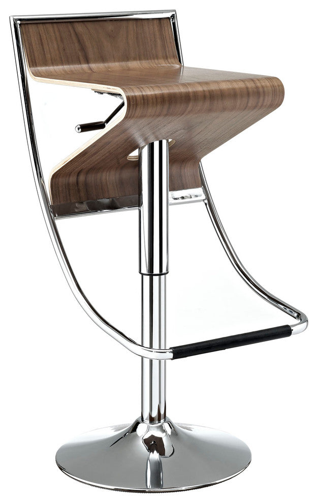 Modern Walnut Zig-Zag Bar Stool