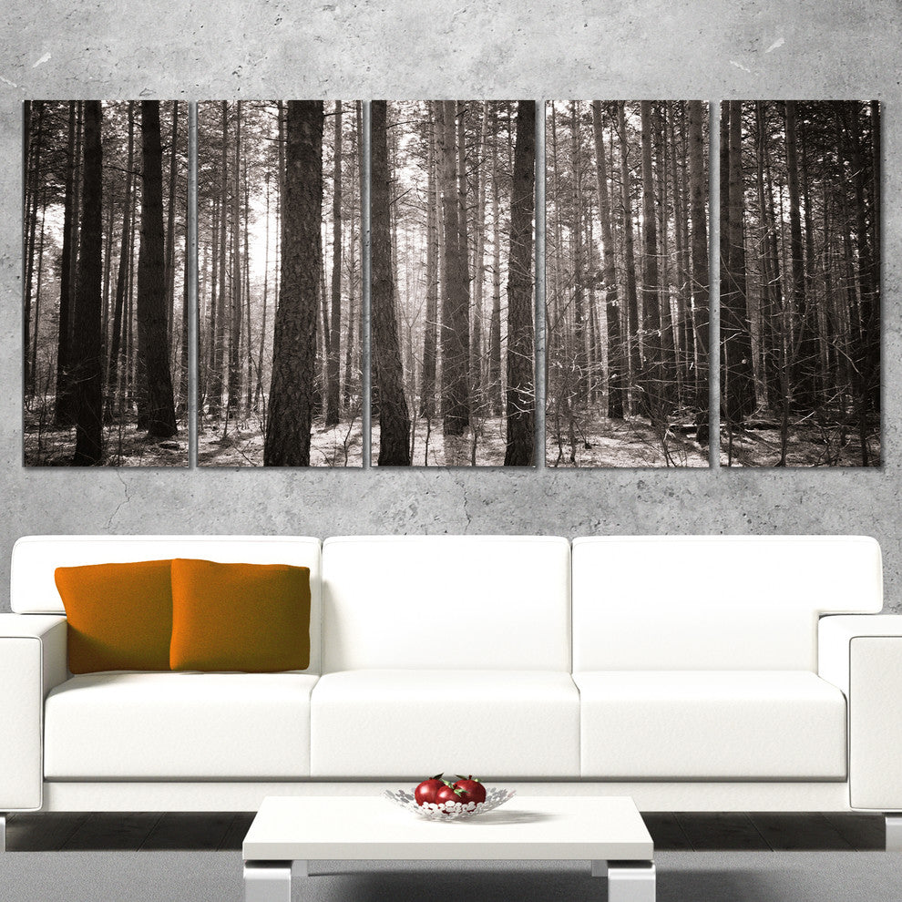 Beautiful Misty Forest in the Autumn, Forest Canvas Art Print, 60"x28", 5 Panels