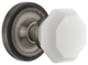 Rope Rosette Passage Waldorf White Milk Glass Knob, Antique Pewter