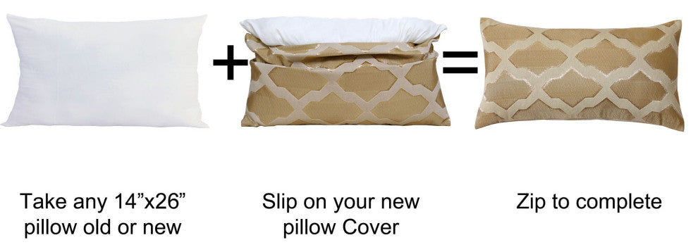Safi Jacquard Lumbar 2 Pieces Pillow Shell Set, Taupe, 14"x26"
