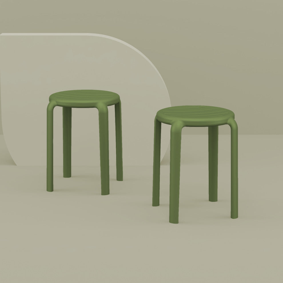 Tom Resin Dining Stool, Set of 2, Black, Olive Green