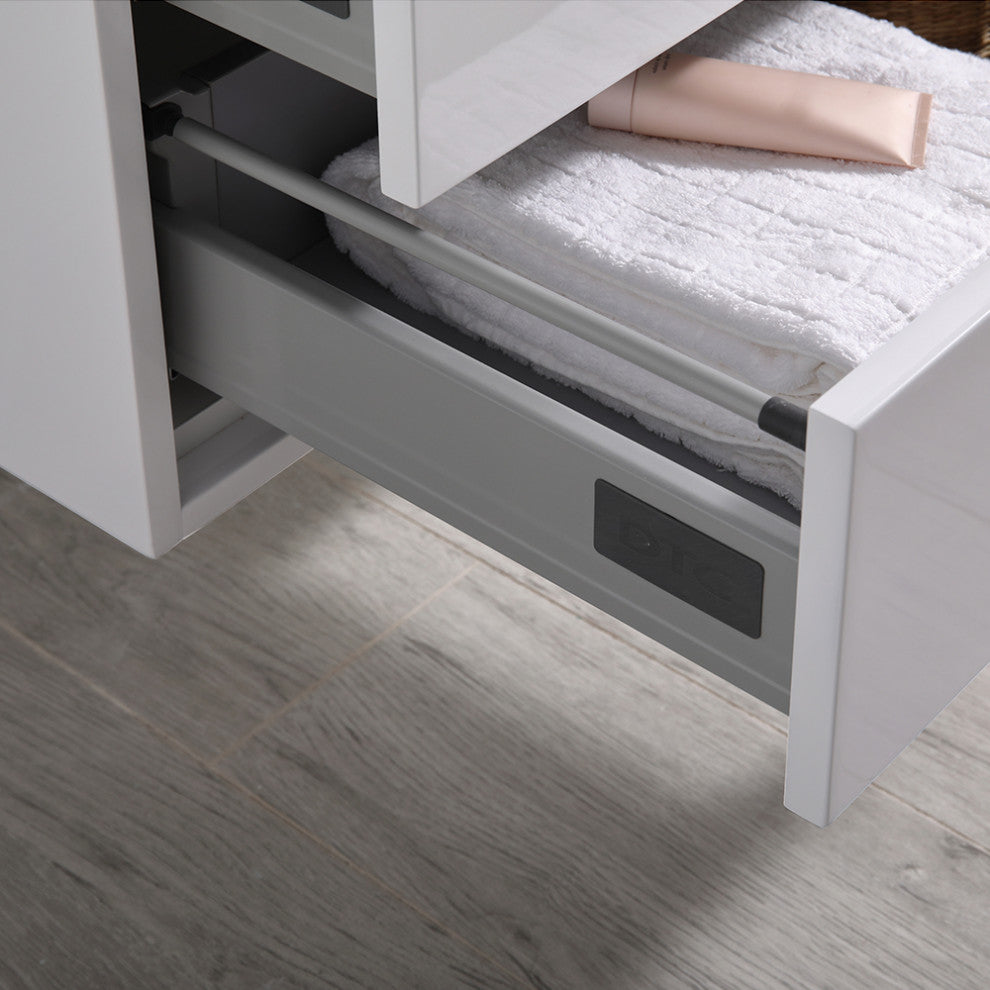 Fresca Catania 60" Gloss White Wall Hung Double Sink Vanity, Medicine Cabinet