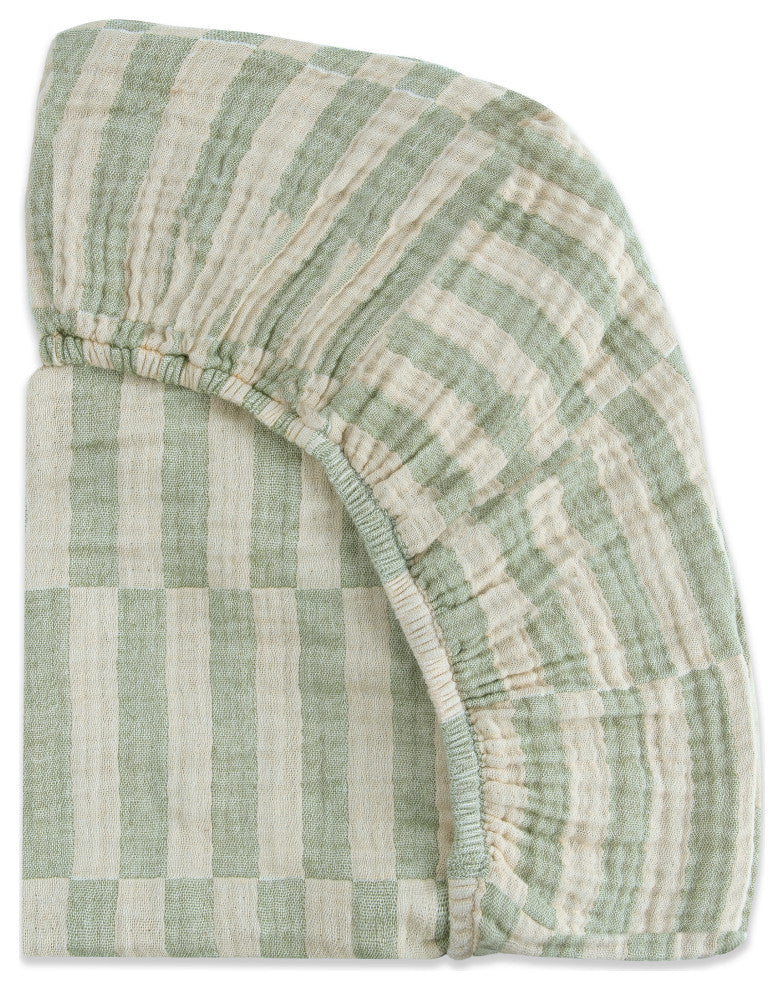 All-Stages Midi Crib Sheet, GOTS Certified Organic Muslin Cotton, Moss Stripe
