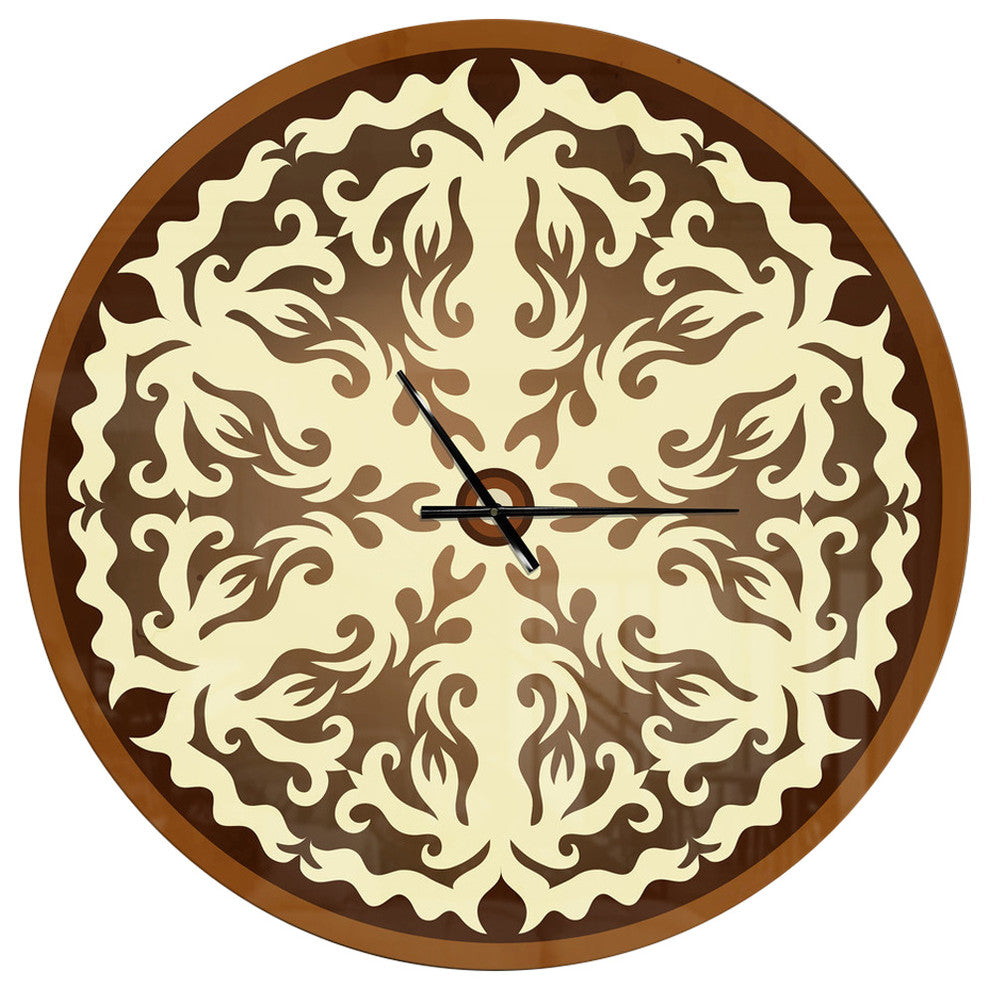 Orienta Chocolate Mandala Oversized Contemporary Metal Clock, 36"x36"