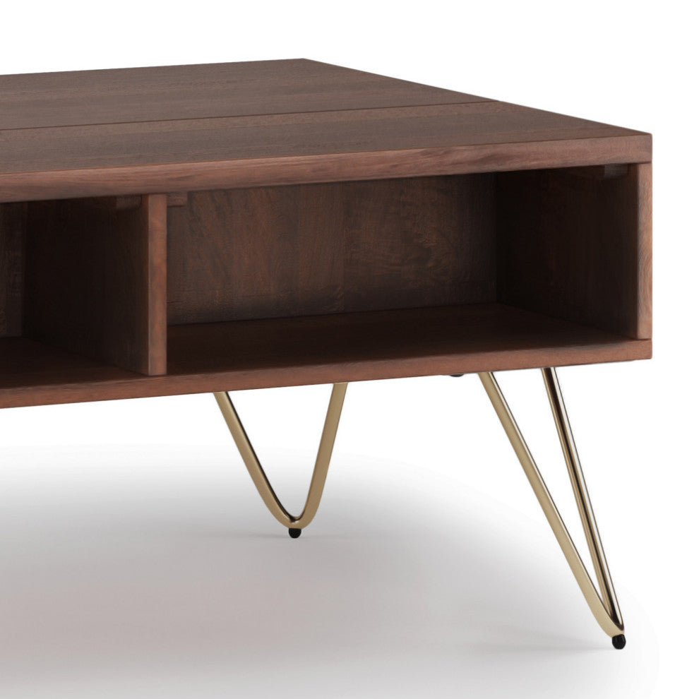 Hunter Lift Top Coffee Table in Oak Veneer, Umber Brown and Gold