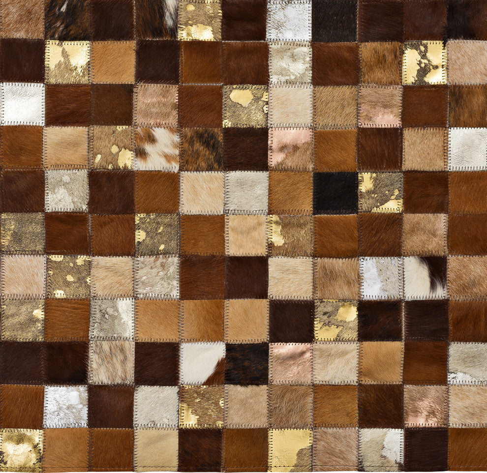 Cowhide Patchwork Rug, Vesta, Grizzly Metal, 10' X 14'