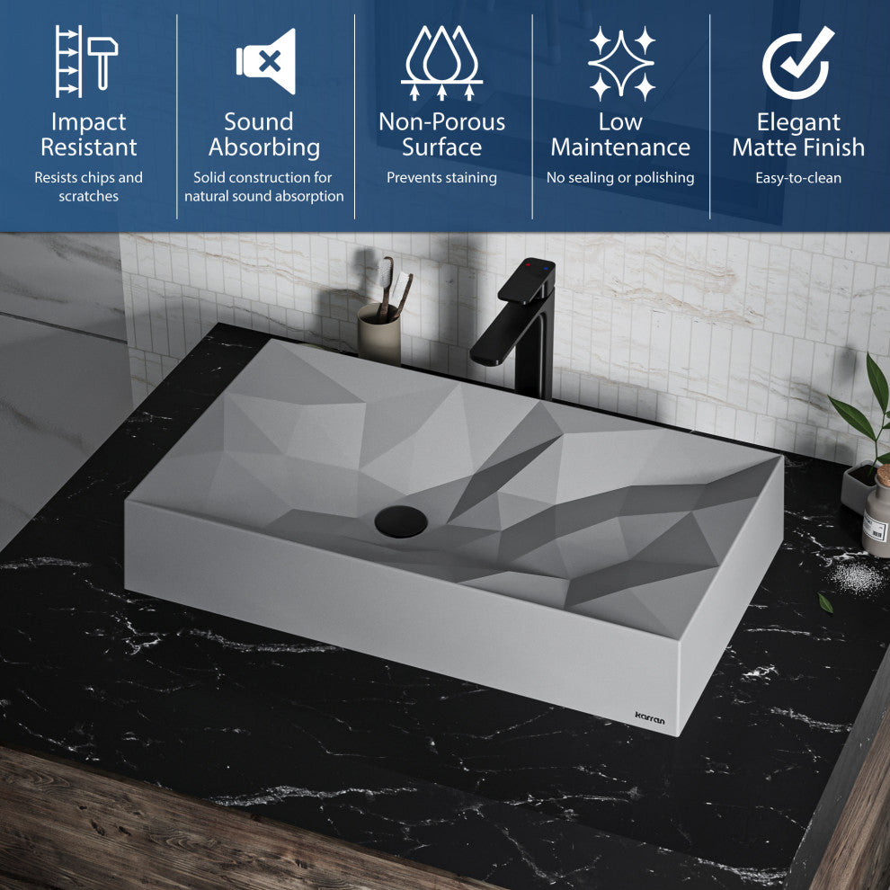 Karran Diamond SQS400 Quartz 28" Bathroom Vessel Sink, Grey
