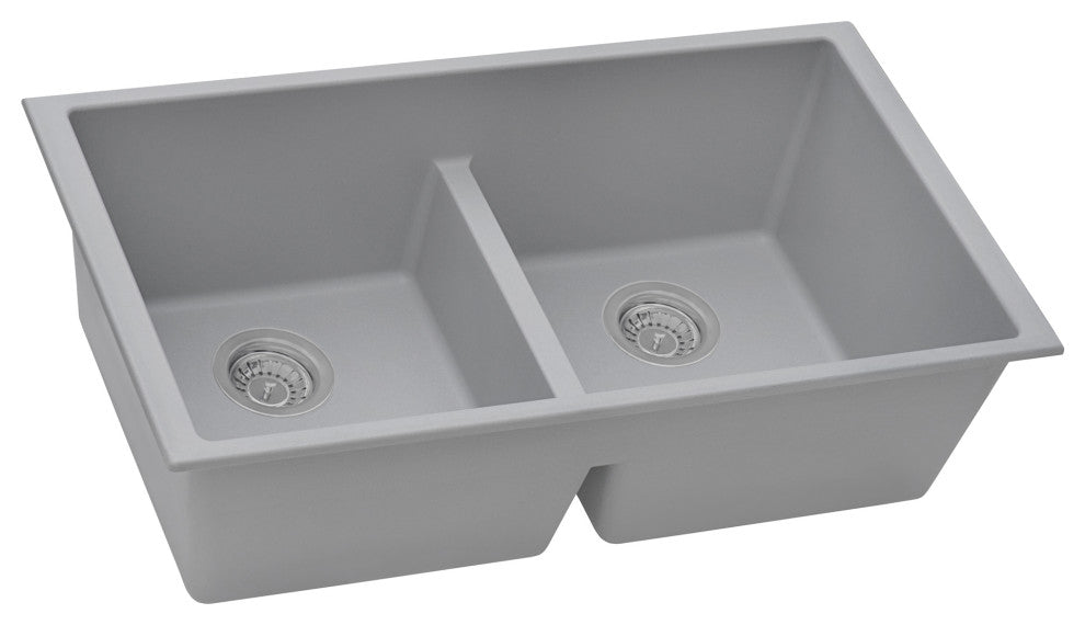 Ruvati RVG2385 33 x 19 inch Granite Composite Double Bowl Kitchen Sink, Silver
