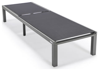 LeisureMod Marlin Patio Chaise Lounge Chair With Gray Frame, Black