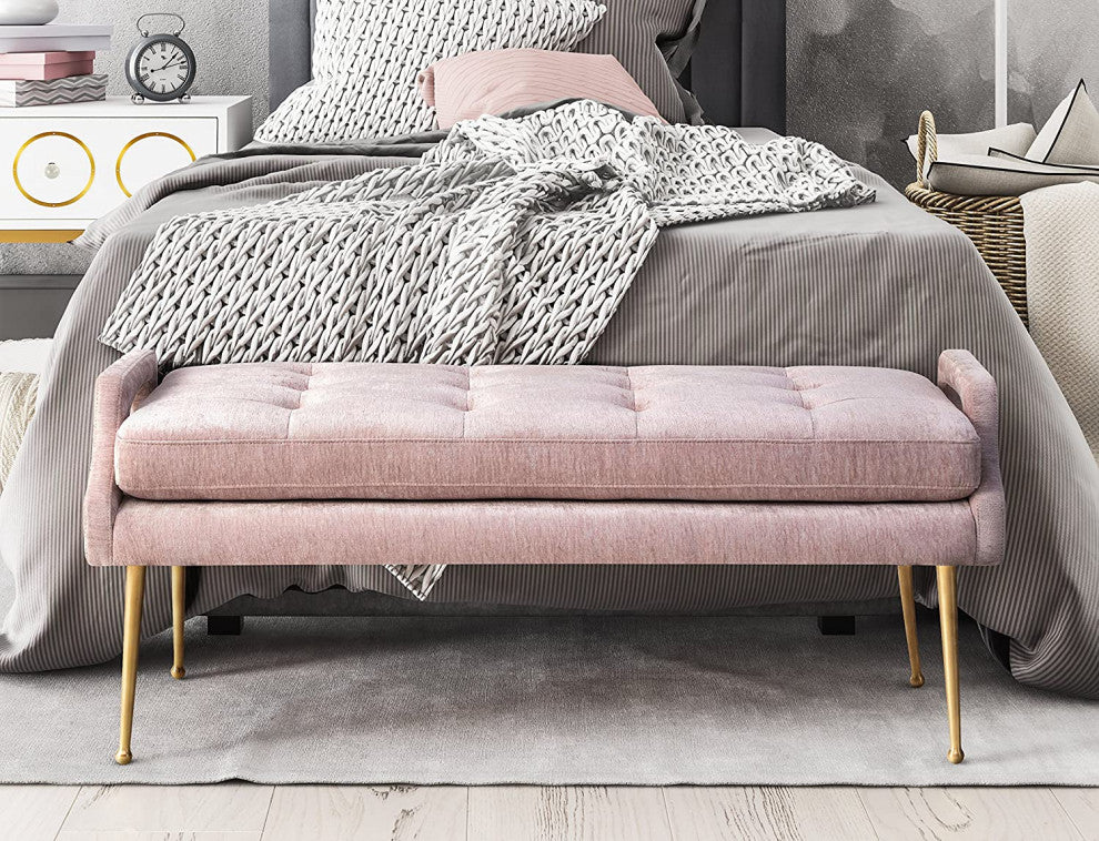 Modern Velvet Bench, Wood, Pink